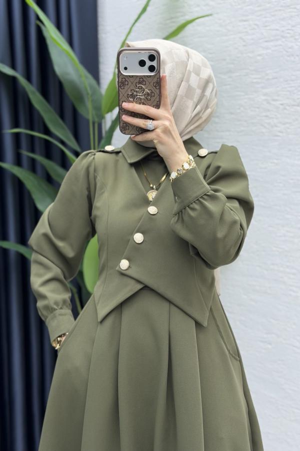 Kleid mit Weste in Khaki