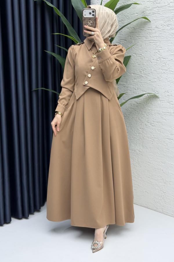 Kleid mit Weste in Cognac