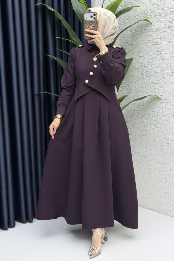 Kleid mit Weste in Pflaumenfarbe
