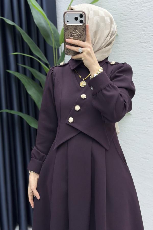 Kleid mit Weste in Pflaumenfarbe