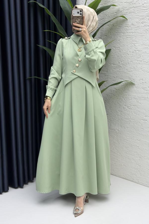 Dress with Vest Detail in Pistachio Green