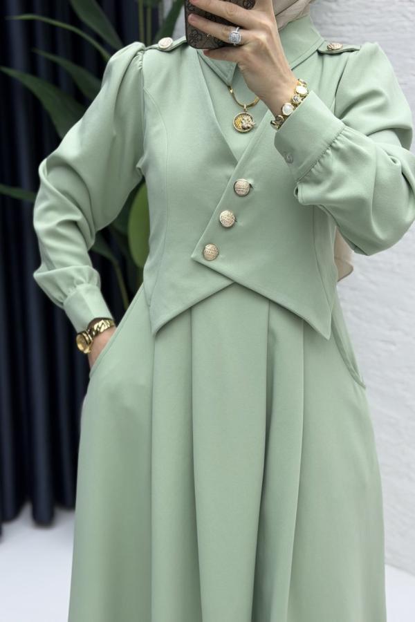 Dress with Vest Detail in Pistachio Green