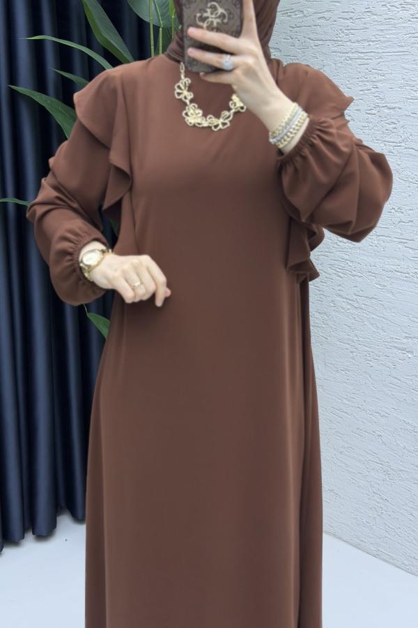 Fırfır detaylı Elbise kahve