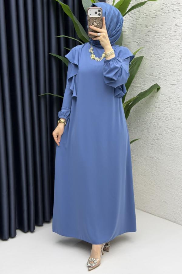 Fırfır detaylı Elbise indigo