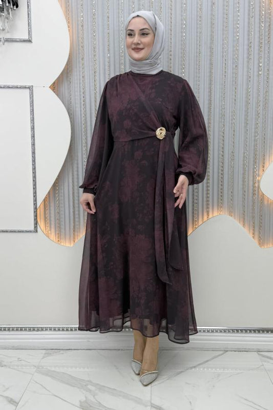 Bahar şifon Elbise bordo
