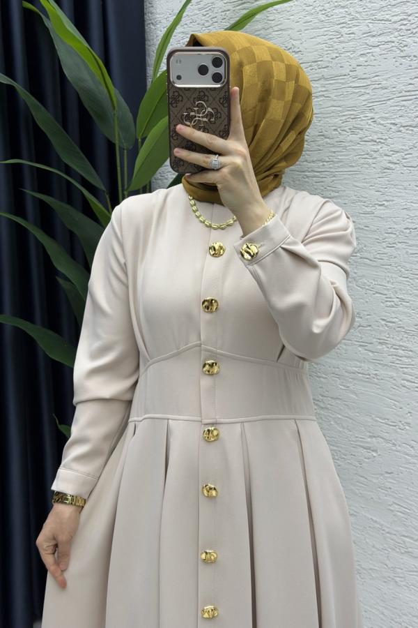 Gold düğmeli Elbise taş