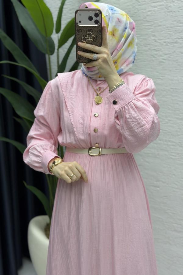Sare tesettur Elbise pembe
