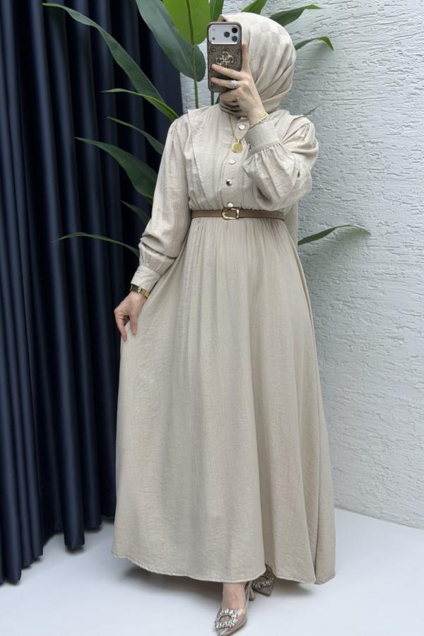 Sare modest dress in stone color