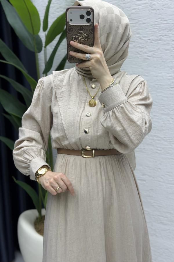 Sare modest dress in stone color