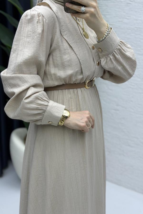 Sare modest dress in stone color