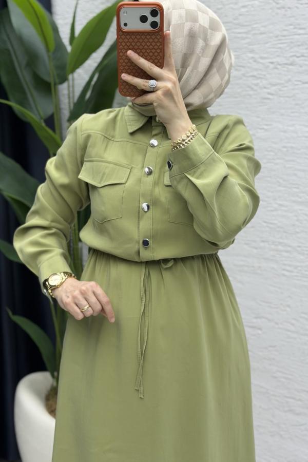 Aslı Tesettür Elbise olive