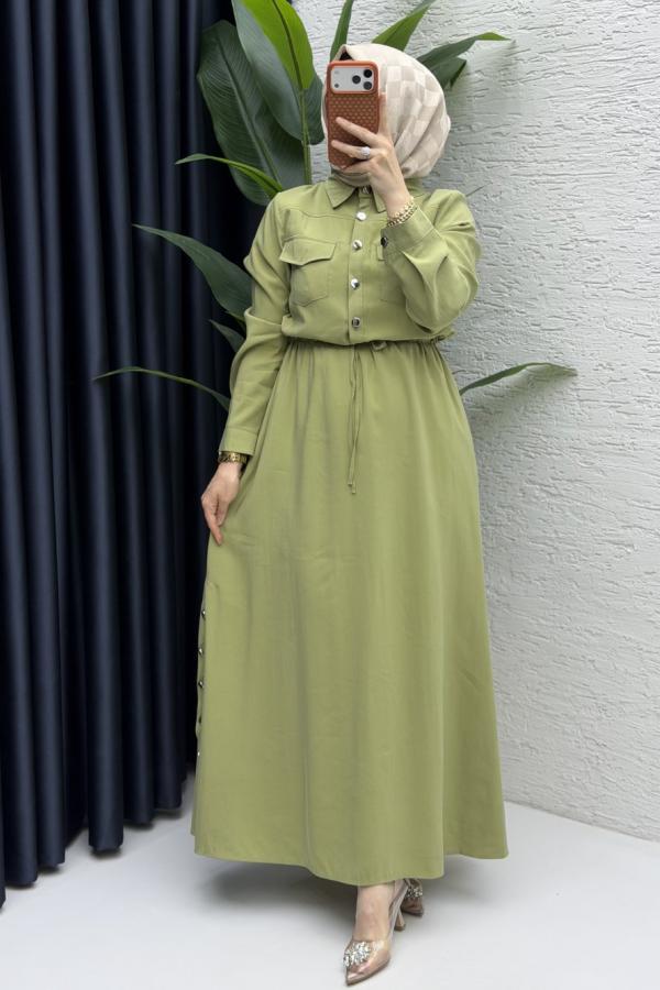 Aslı Tesettür Elbise olive