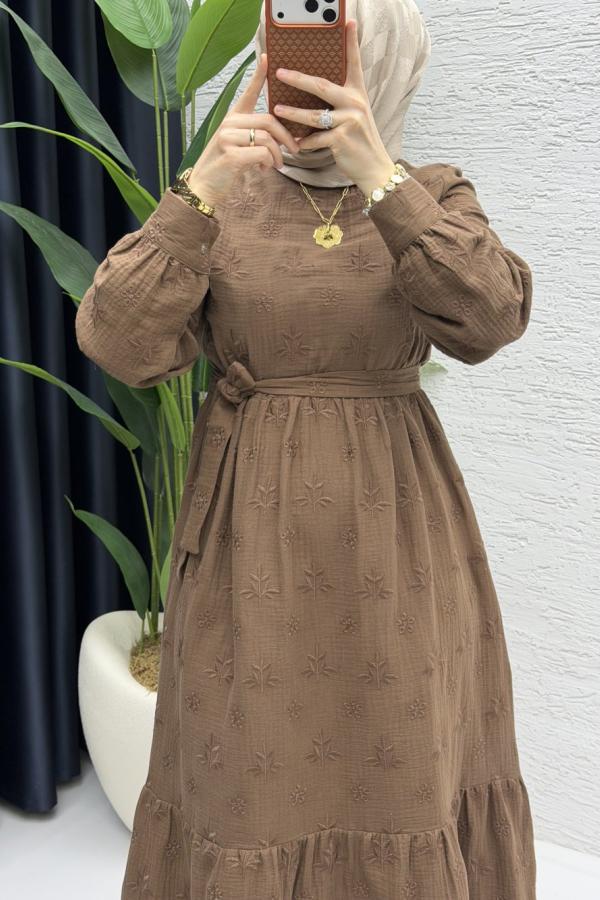 Nur muslin Elbise Kahve