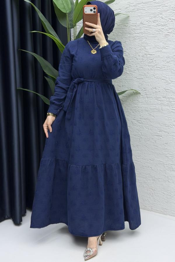 Nur muslin Elbise lacivert