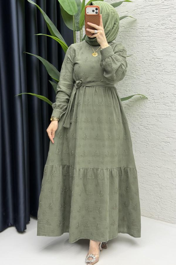Nur muslin Elbise haki