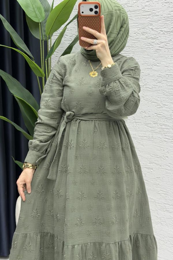 Nur muslin Elbise haki