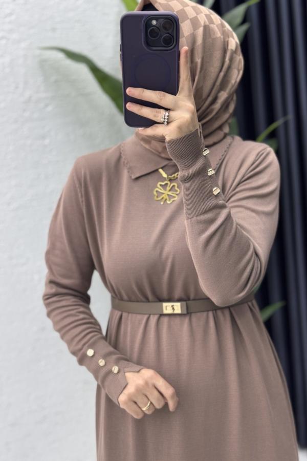 Sema merserize Elbise gül kurusu