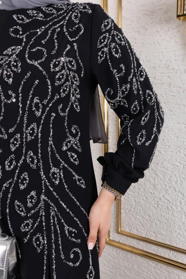 Sina  yırtmaçlı abiye Siyah