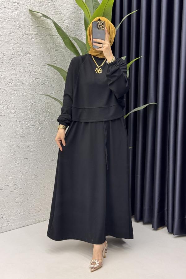 Yarasa Kol Crop Etek Takım siyah