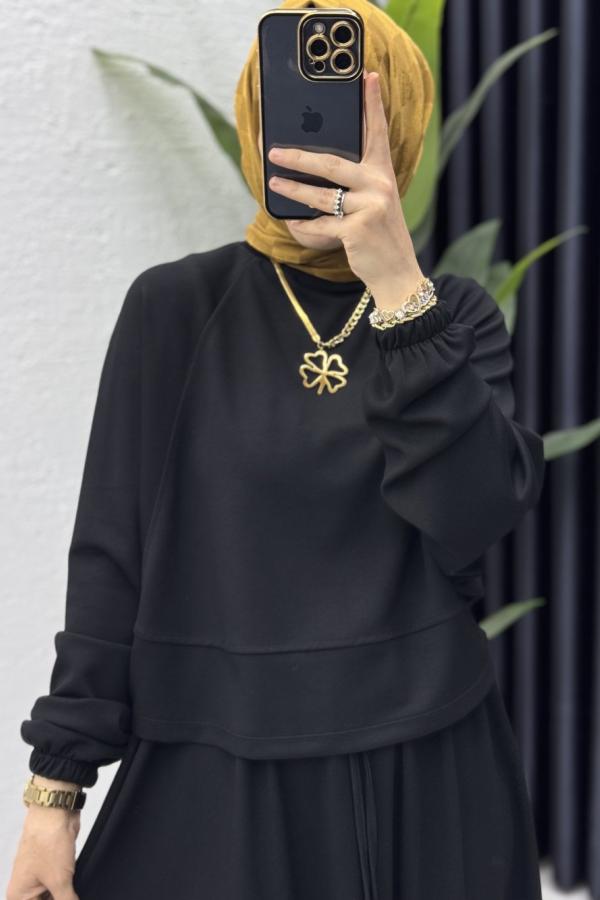 Yarasa Kol Crop Etek Takım siyah