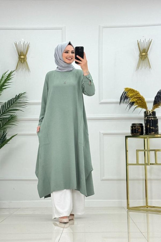 Cepli Uzun Tesettür Tunik - Mint
