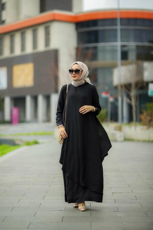 Tesettür Ayrobin Seyhan Elbise siyah