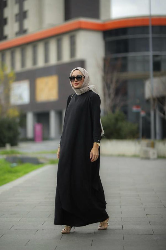Tesettür Ayrobin Seyhan Elbise siyah