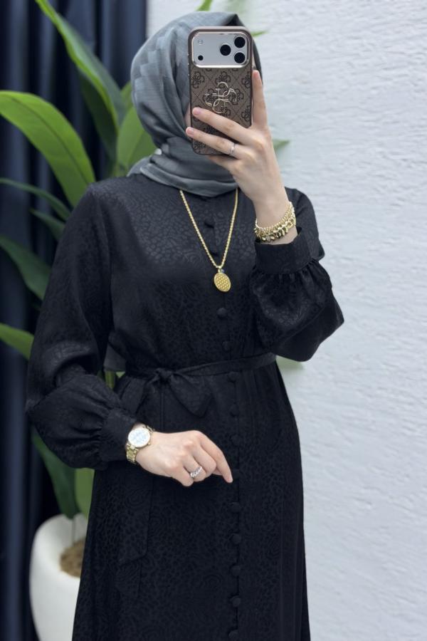 Mina Saten Elbise siyah