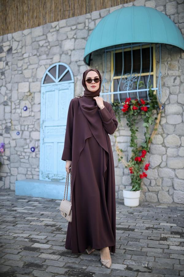 Tesettür Ayla Elbise kahverengi