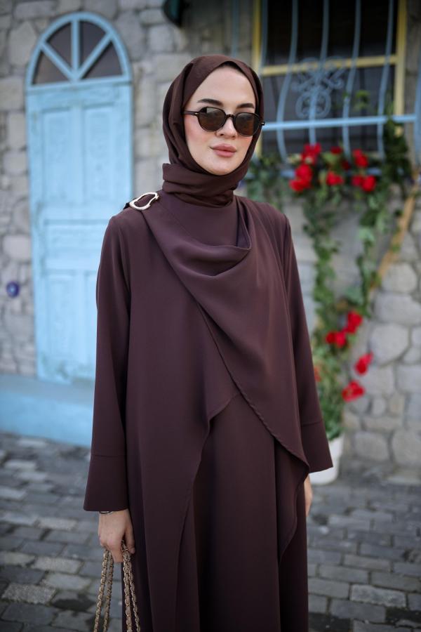 Tesettür Ayla Elbise kahverengi