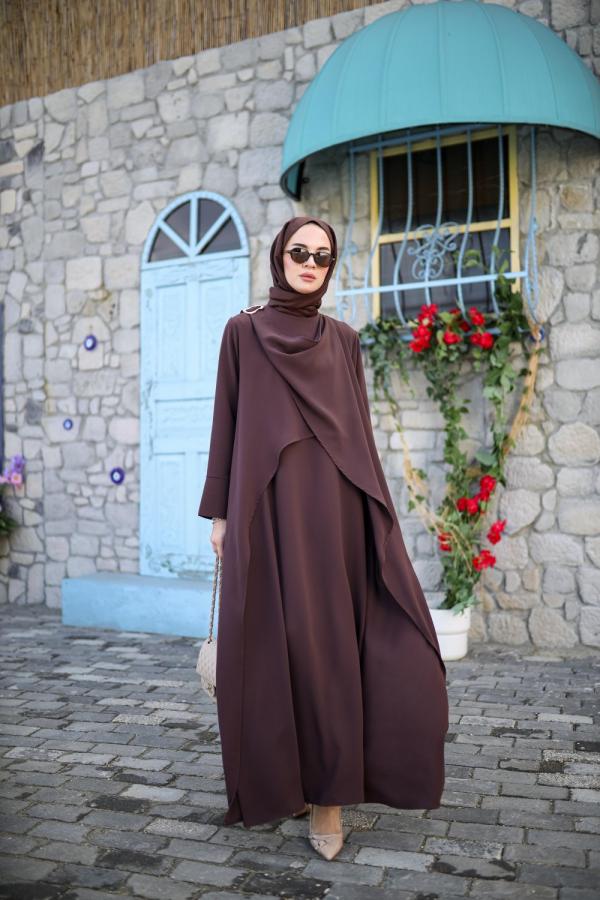 Tesettür Ayla Elbise kahverengi
