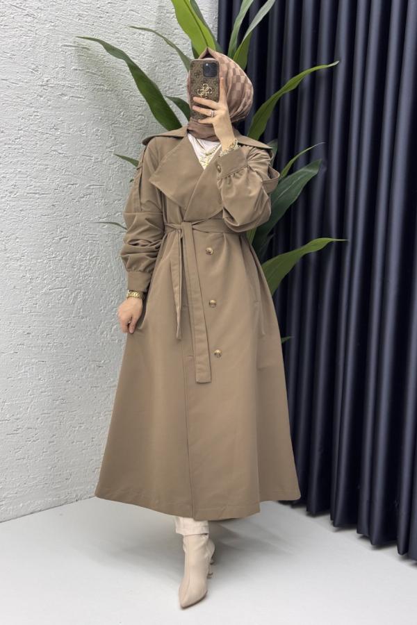 Liza Trench Tesettür Giyim koyu vizon