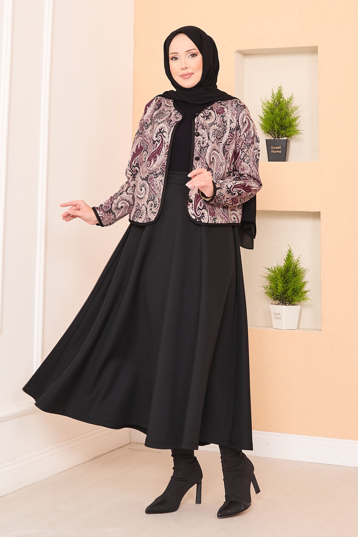 Croplu Jacket Skirt Set Black