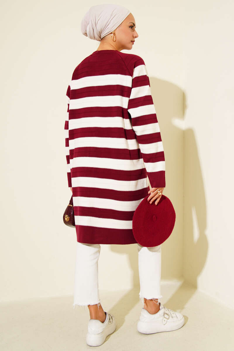 Desenli Düğme Detaylı Triko Hırka bordo