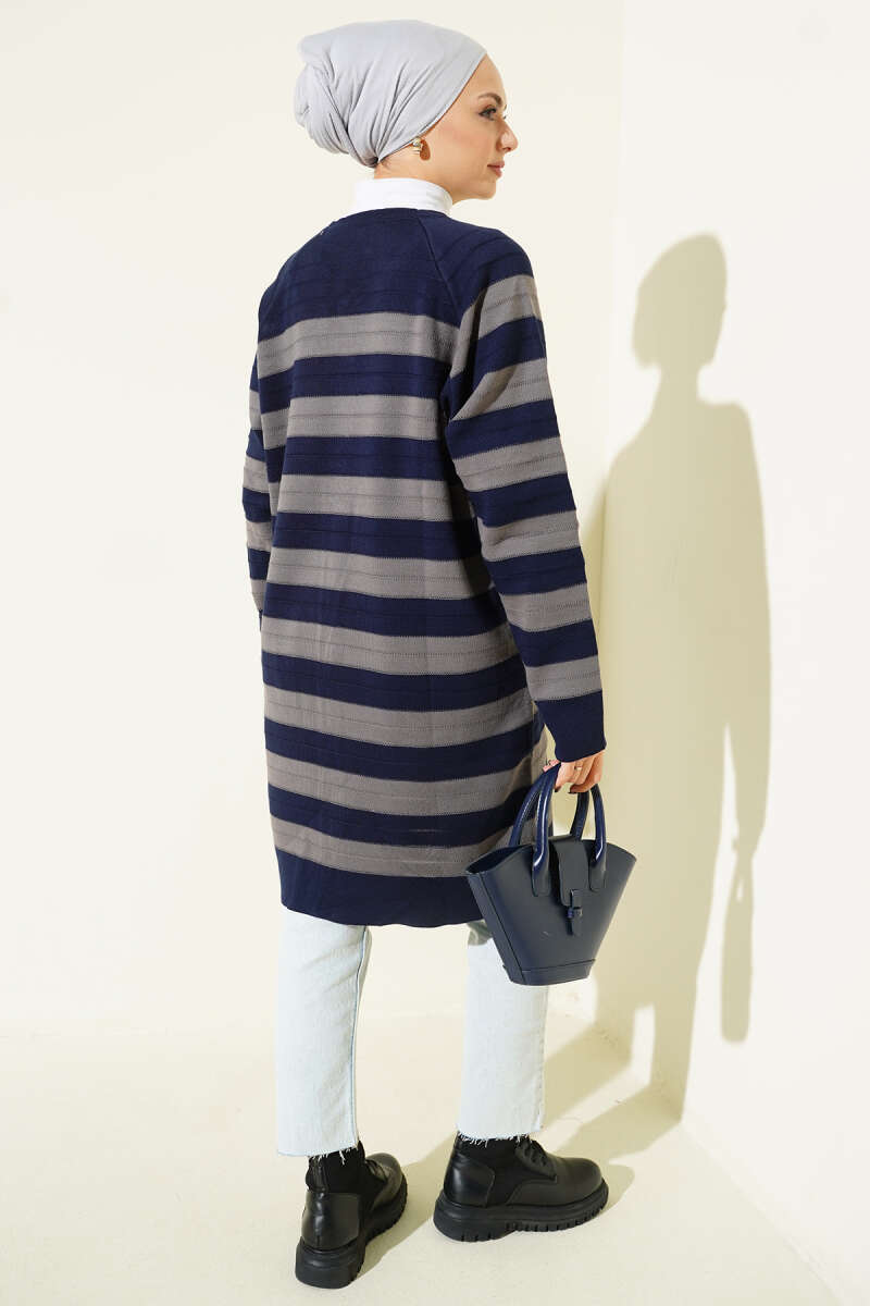 Desenli Düğme Detaylı Triko Hırka lacivert