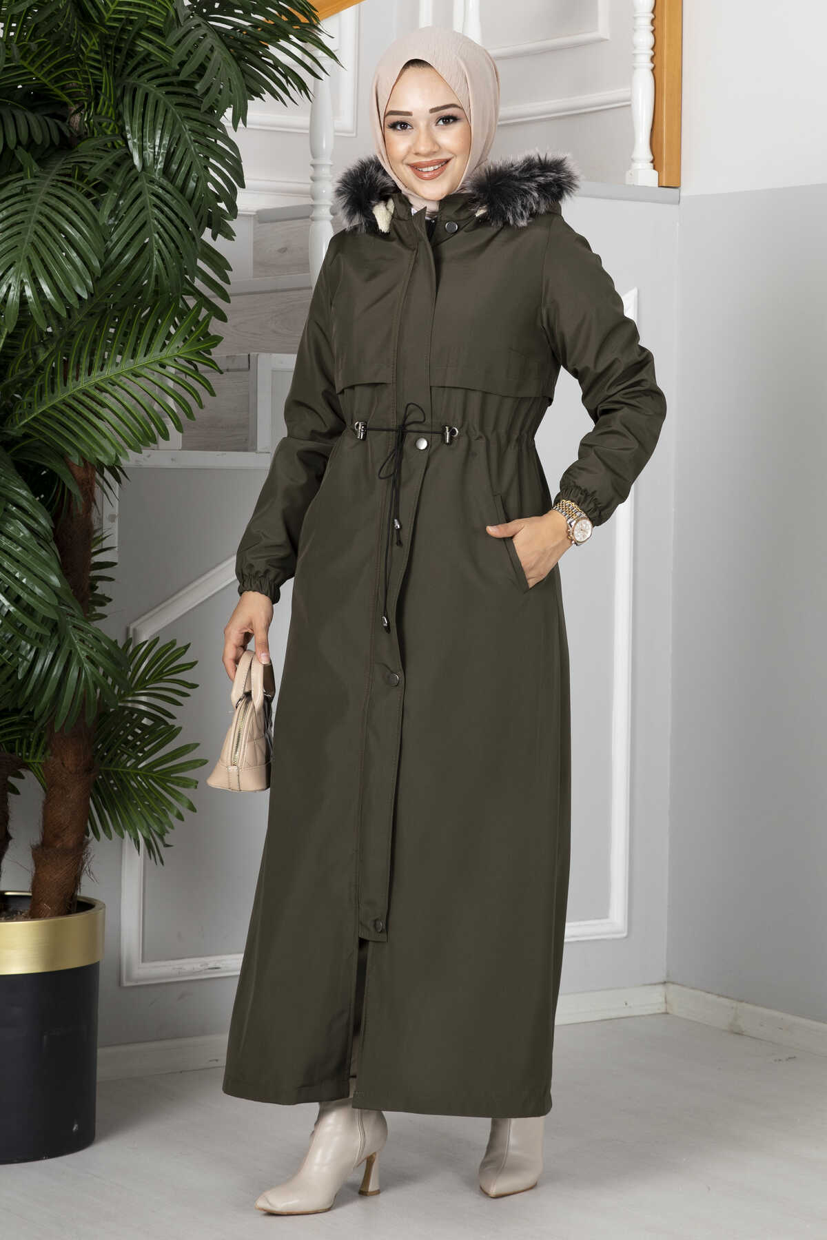 İçi yünlü yağmur kumaş Manto haki