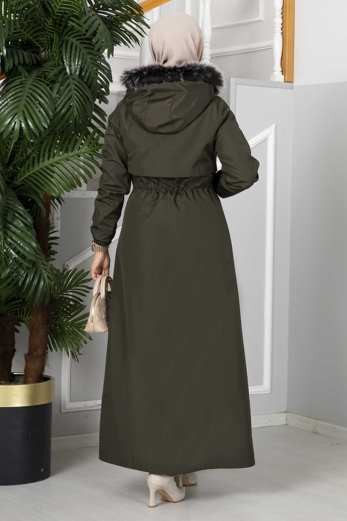 İçi yünlü yağmur kumaş Manto haki