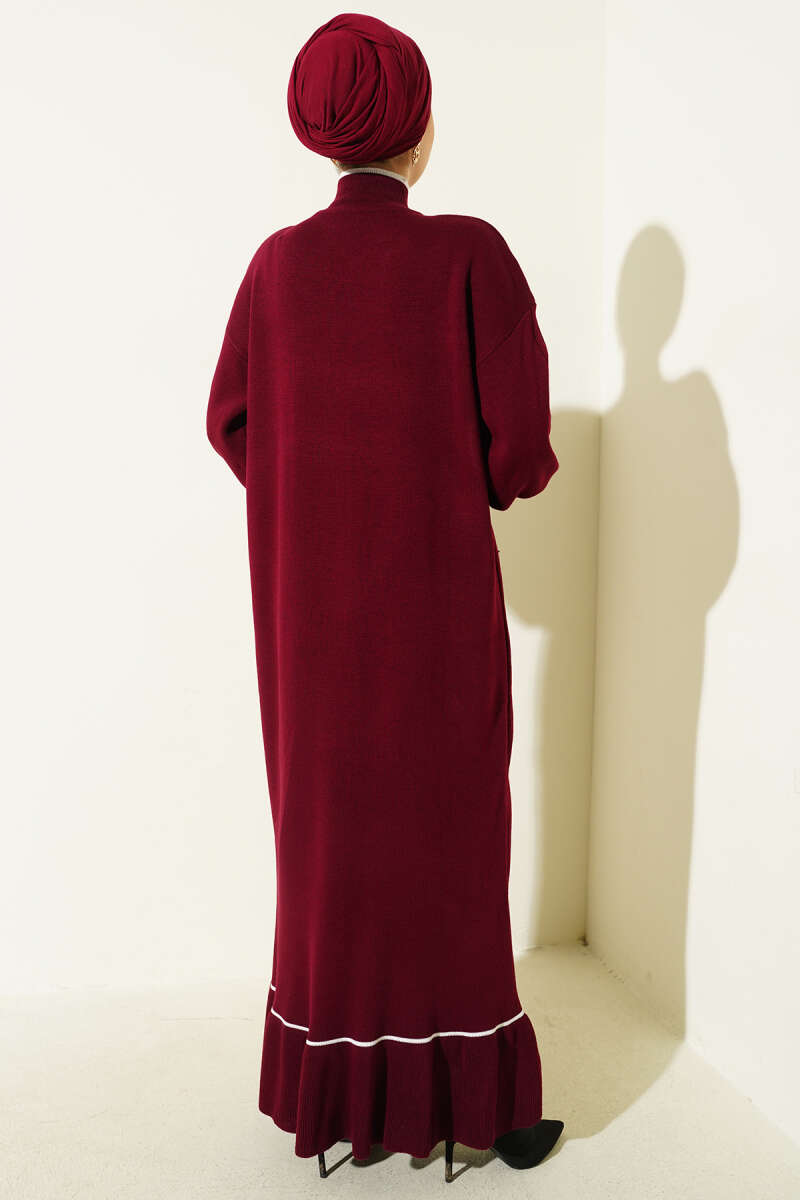 Etek Ucu Fırfır Detaylı Triko Elbise bordo