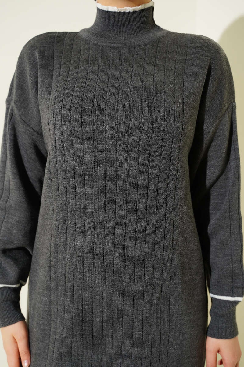 Etek Ucu Fırfır Detaylı Triko Elbise gri