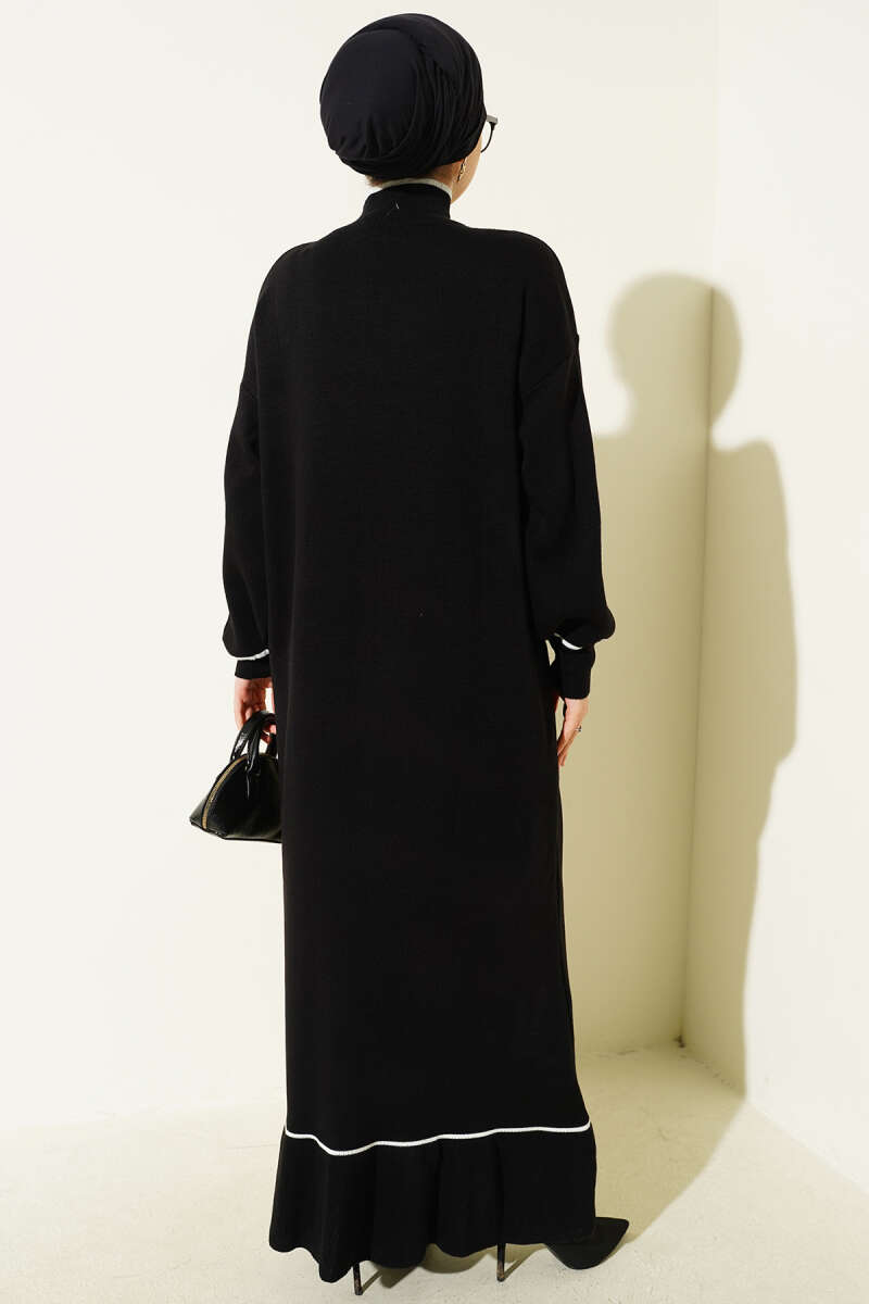 Etek Ucu Fırfır Detaylı Triko Elbise siyah