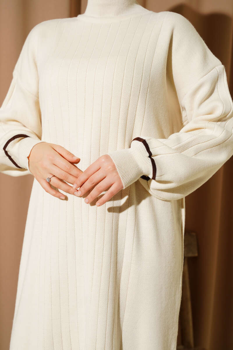 Etek Ucu Fırfır Detaylı Triko Elbise taş