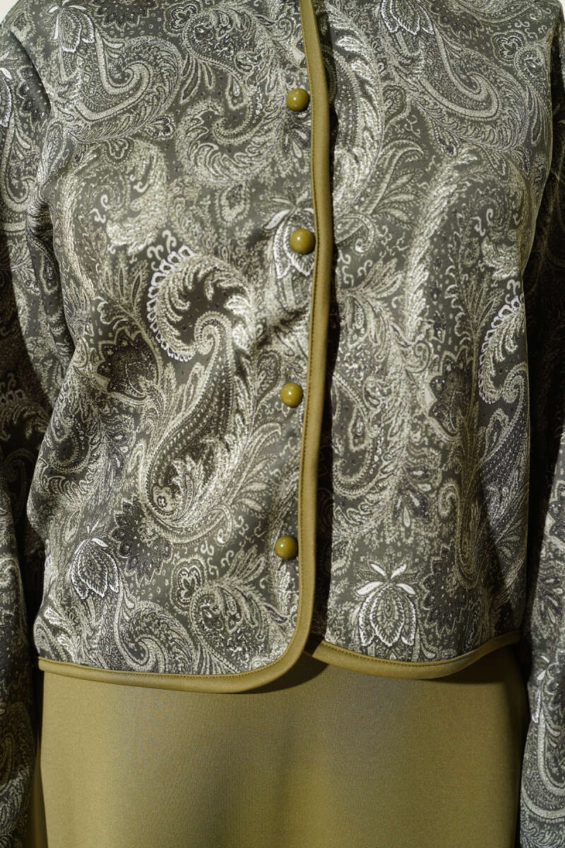 Etnik Desenli Scuba Etekli İkili Takım haki