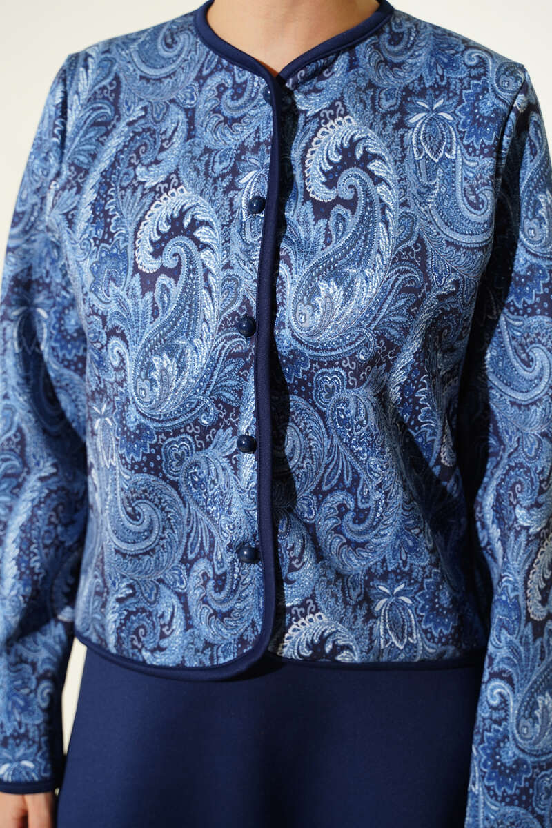 Etnik Desenli Scuba Etekli İkili Takım lacivert