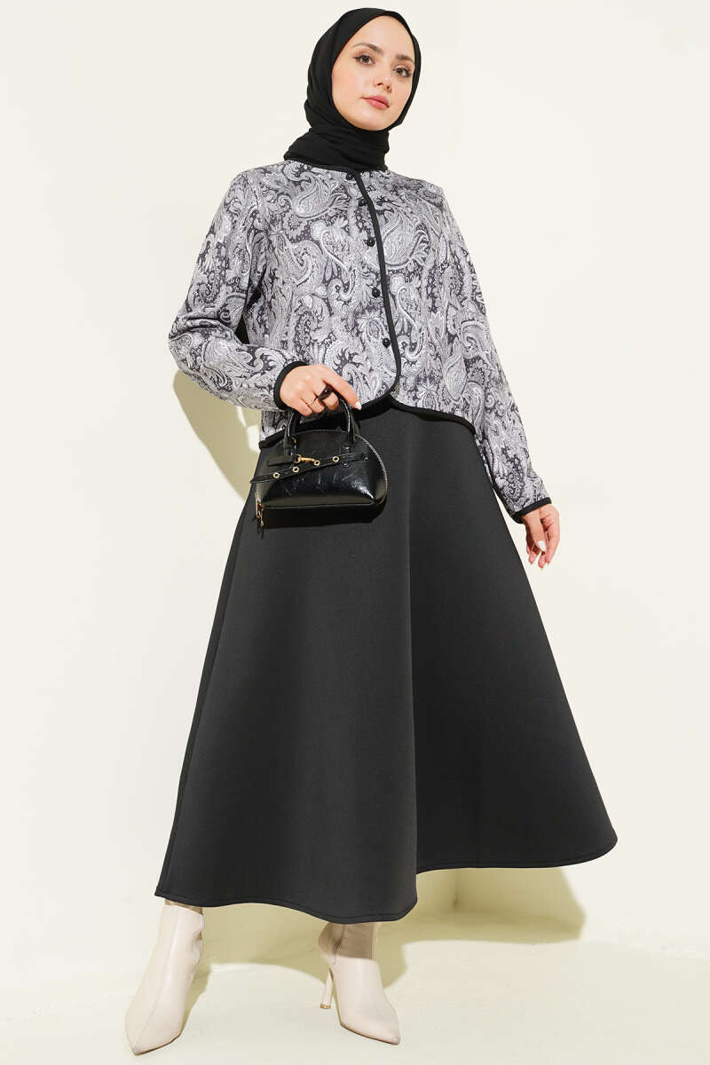 Etnik Desenli Scuba Etekli İkili Takım siyah