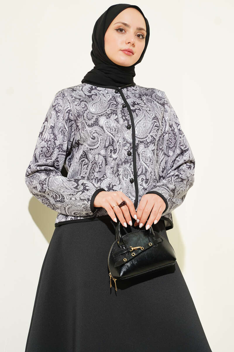 Etnik Desenli Scuba Etekli İkili Takım siyah