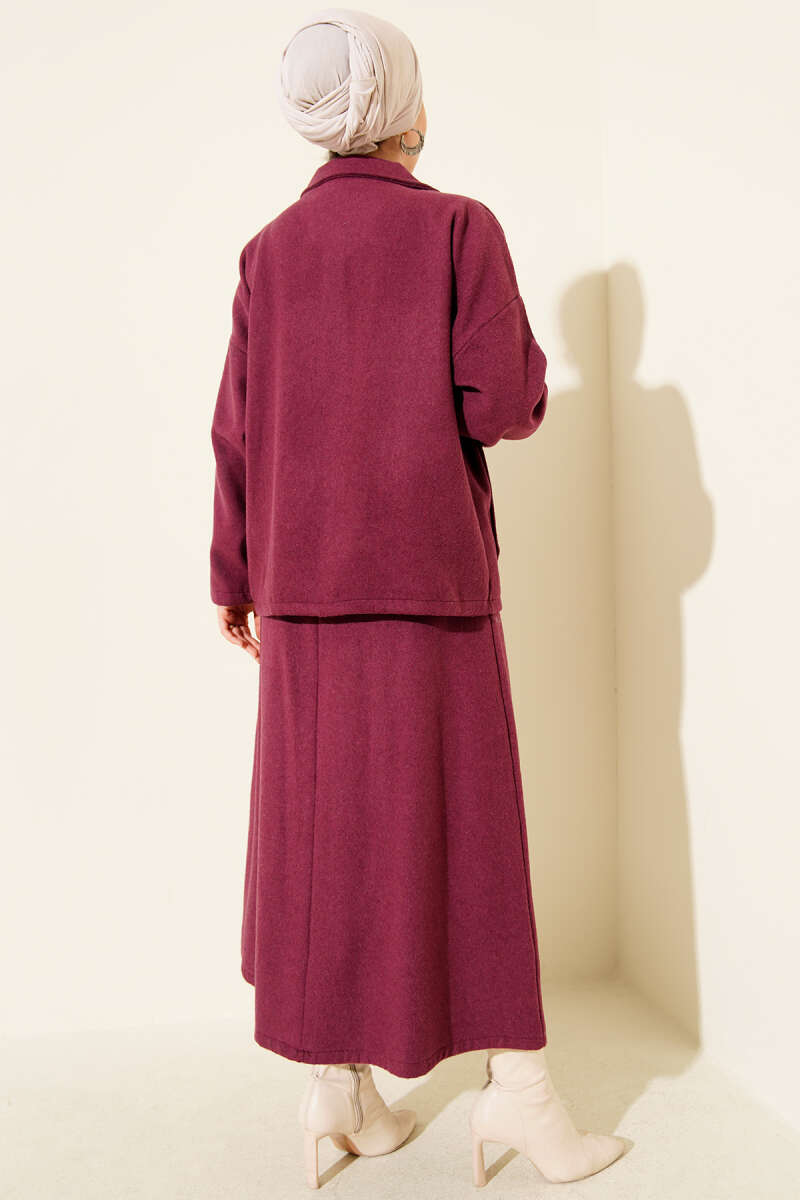 Ensemble double avec jupe en laine à poches zippées magenta