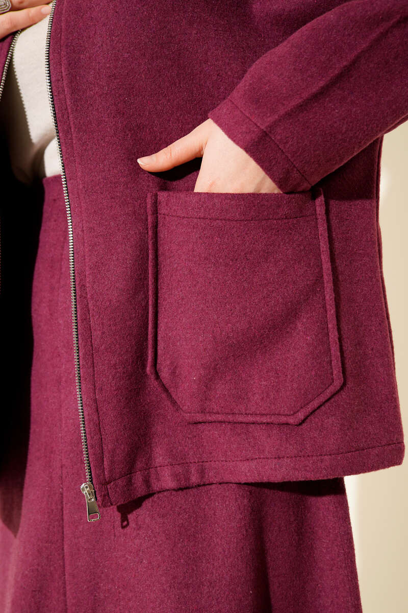 Ensemble double avec jupe en laine à poches zippées magenta