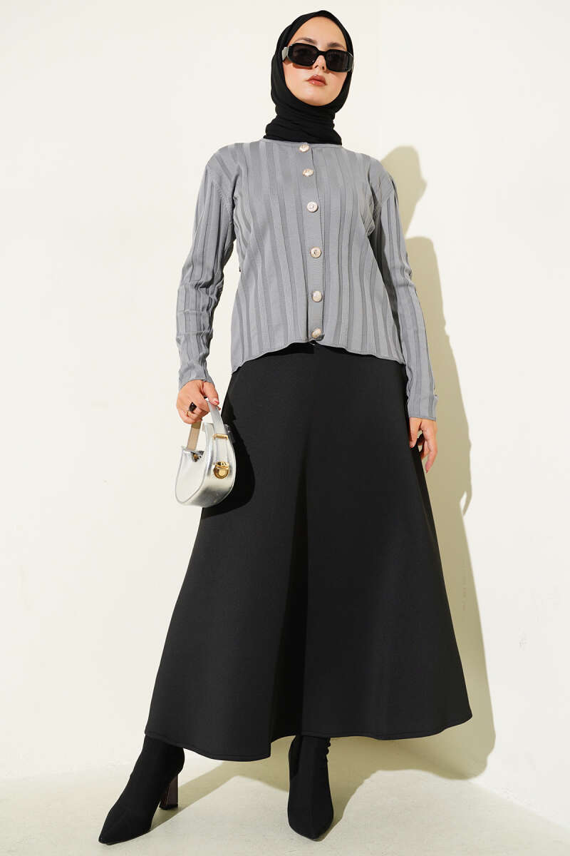 Fitilli Düğmeli Triko Hırka gri