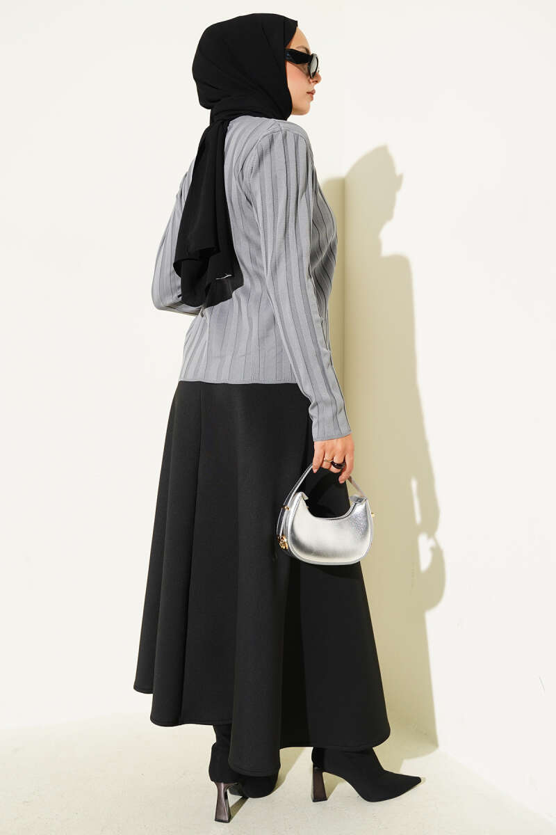 Fitilli Düğmeli Triko Hırka gri