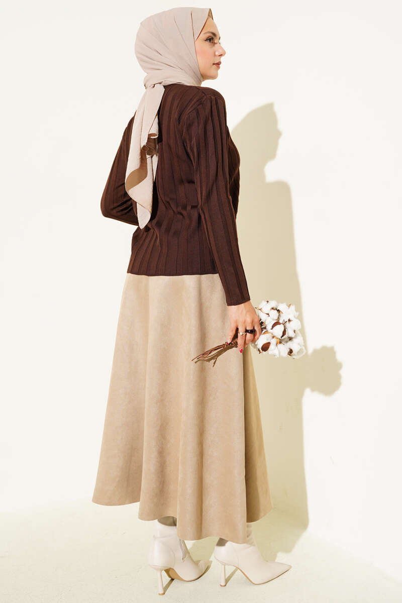 Fitilli Düğmeli Triko Hırka kahverengi